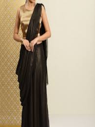 Buy House Of Pataudi Women Gold Black Textured Top With Saree Drape Palazzos Clothing Set For Women 7232775 Myntra In 2020 Women Outfit Sets Formal Dresses Long