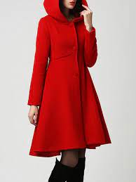 Steppmantel mit gefütterter kapuze und reißverschlusstaschen. Rot Taschen Langarm Elegant Wollmantel Mit Kapuze Damen Ausgestellter Mantel Kleider Wintermantel Outwear Jacke Oberteile