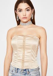 Gold Satin Sleeveless Lace Up Corset Bustier Top Dolls Kill