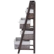 Leiterregal Goiana Regal Standregal Mit 4 Korbschubladen 101x30cm Shabby Look Vintage Braun
