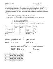 Mendelian genetics study guide flashcards | quizlet mendel was the first scientist to examine, in a by the conclusion of this tutorial you should have a basic understanding of: Mcb 2410 Week 3 Mendelian Genetics Worksheet2 Key Mcb 2410 Fall 2011 Week 3 Mendelian Genetics Worksheet 2 1 In Watermelons Bitter Fruit B Is Dominant Course Hero