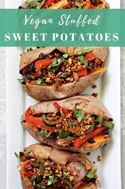 Vegan Stuffed Sweet Potatoes Cook Nourish Bliss Recipe Sweet Potato Recipes Healthy Vegan Sweet Potato Healthy Sweet Potato Recipes Baked