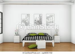 Whether it's along your staircase, in your bedroom or pride of place in your living room. Modern Bedroom With 3 Photoframes On The Wall 3d Illustration Canstock