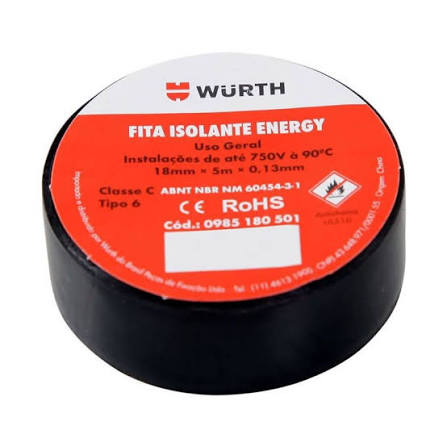 FITA ISOLANTE ENERGY PRETA 18MMX10M