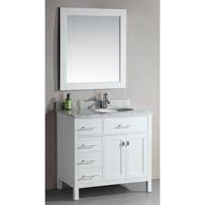 London 36 Wide White Sink Vanity With Drawers On Left White Sink Vanity Sink Vanity