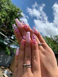 Length/ shape pictured is long ballerina. Nail Ideas Pink Butterfly Nails