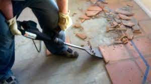 Remove Tile Waste Haul-away Costs 5000 6500 6500 6500 6500 10000. Feeling Inspired Removing Saltillo Tile Saltillo Tile Tile Removal Diy Concrete Stain