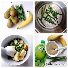 Green Beans Banana And Pear Puree 6m This Might Seem As A Weird Combination And Doesn T Look Too App Baby Food Recipes Healthy Baby Food Baby Puree Recipes