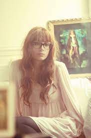 Long Wavy Brown Hair With Straight Across Bangs And Big Glasses Hairstyles With Bangs Hair Styles Long Hair With Bangs