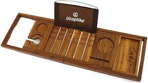 Shop bathtub caddy,furniture, storage & more! Amazon Com Utoplike Teak Bathtub Caddy Tray Bath Tray For Tub Unique Bathtub Organizer With Book Tablet Wine Glass Cup Towel Holder Adjustable For Your Loved Kitchen Dining