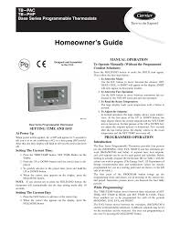Carrier central air conditioning systems. Homeowner S Guide Setting Time And Day Manual Operation Carrier Base Series Programmable Thermostats Tb Pac User Manual Page 5 8