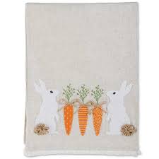 Linen Easter Table Runner Rabbits Carrots