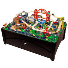 Our Metropolis Train Set And Table Lets Kids Take Control Of An Entire City The Train Set Is Loaded Train Set Table Wooden Train Set Table Wooden Train Table