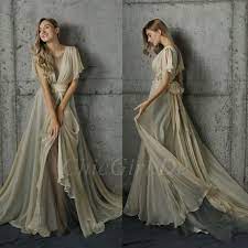 Maybe you would like to learn more about one of these? Vintage Marchen A Linie Brautkleid Farbig Beige Chiffon Fliessend Mit Armel