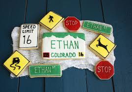 Black And White Striped Road Sign Australia Custom Sugar Cookies Boy 16th Birthday Sugar Cookies Birthday Cookies