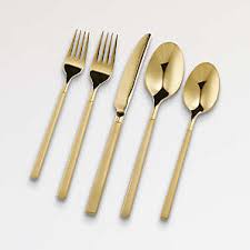 Cold meat fork large, stainless tines hc. Gold Flatware Crate And Barrel