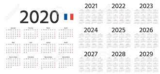 60 months yearly planner monthly calendar French Calendar 2020 2021 2022 2023 2024 2025 2026 2027 Royalty Free Cliparts Vectors And Stock Illustration Image 132264745