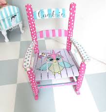 Custom Painted Child Rocking Chair Painted Child Rocking Chair With An Owl Theme Custo Painted Rocking Chairs Whimsical Painted Furniture Hand Painted Chairs