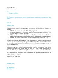 Your approval of my request is highly anticipated. Survey Research Letter Graduate School Students