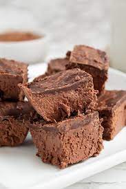 Closeup Of Keto Chocolate Heaven Pieces On A White Plate With Cocoa Powder In The Background Keto Dessert Recipes Keto Dessert Keto Friendly Desserts