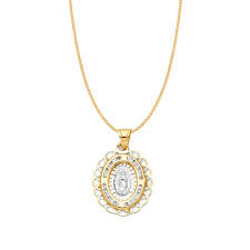 4.5 out of 5 stars. 14k Two Tone Gold Cubic Zirconia Fancy Guadalupe Pendant And 0 8 Mm Wheat Chain