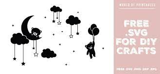 Download Teddy Bear In Stars And Clouds Free Svg Files Svg Png Dxf Eps