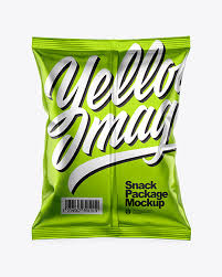 Metallic Snack Package Mockup Back View In Flow Pack Mockups On Yellow Images Object Mockups