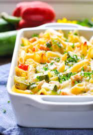 Dump And Bake Summer Pasta With Zucchini Corn Chicken Recipe Summer Pasta Healthy Dinner Recipes Fodmap Recipes
