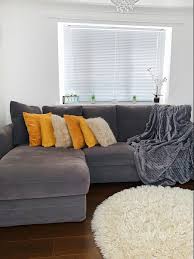 Mustard Cushions And Grey Sofa Contemporary Living Room Design Living Room Designs Contemporary Living Room