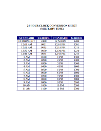 military time conversion chart template free download edit