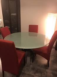 1.this dining table set including 1 rectangle table and 4 upholstered dining chairs. Round Glass Dining Table And Chairs