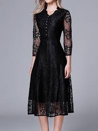 Black 3 4 Sleeve A Line Guipure Lace Midi Dress Lace Midi Dress Party Dress Lace Dress