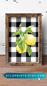 Buffalo Check Wall Art Lemon Decor Lemon Kitchen Decor Sunflower Kitchen Decor