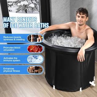Portable ice bath tub setup for cold therapy, AI generated
