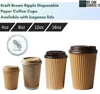 Disposable Coffee Cups with/without Lids Kraft Triple Wall Hot Drinks Paper Cups
