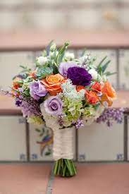 Today, i want to share you one of the trending. Triadic Orange Lavender Purple And Green Bridal Bouquet Purple Lavender And Green Are Excelle Wedding Flower Guide Orange Purple Wedding Wedding Bouquets