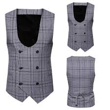 Men Plaid Button Casual Print Sleeveless Jacket Coat British