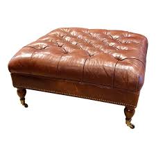 Southwood Brown Leather Tufted Ottoman In 2020 Tufted Ottoman Brown Leather Ottoman Leather Ottoman