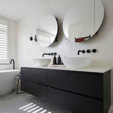 Master bathroom with matt black tub and wood vanity photographer: The Block 2019 Elise Matt S Bathroom Reveals Blueprint