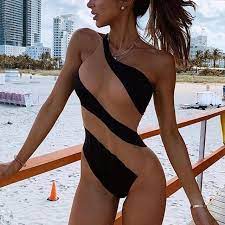 Kaufe Eine Schulter gestreift nackt Sexy Bodys Frauen Bodys unregelmäßige  Hals Strand Körper Urlaub Beachwear Mesh Garn Patchwork Körper | Joom