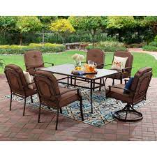 Keter resin wicker patio furniture set with side table and outdoor chairs, whiskey brown. Mainstays Wentworth Outdoor Patio Dining Set Cushioned Metal 7 Piece Walmart Com Walmart Com