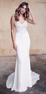 Wedding Dress By Anna Campbell Bridal Simple Sheath Bridal Gown With Lace Top And Crepe Skirt Fi Sheath Bridal Gown Lace Top Wedding Lace Top Wedding Dress