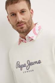 Pepe Jeans bluza bawełniana NEW JOE CREW męska kolor beżowy z aplikacją  PM582715