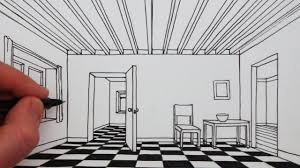 A hallway at a night time. How To Draw A Room In 1 Point Perspective Narrated Drawing Youtube