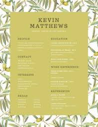 Olive Green Leaves Modern Resume Good Resume Examples Resume Examples Modern Resume Template