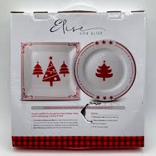 Christmas Tree Platters 2Pc Set Red Ceramic Plates Glossy Glazed Elise For  Elise | eBay