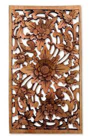 wood relief panel lotus garden by novica intarsia wood wood art wooden art
