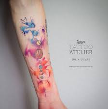 Discover the splendor of astronomy with these solar system and planet tattoo designs for men. This Watercolor Splashed Solar System Solar System Tattoo Celestial Tattoo Planet Tattoos