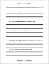 u s civil war writing exercises worksheet student handouts