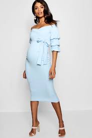 Maternity Off Shoulder Detail Midi Dress Boohoo In 2020 Midi Dress Maternity Dresses For Baby Shower Maternity Dresses